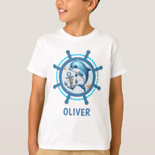 Cute Nautical Dolphin & Anchor in Ship Wheel T-Shirt