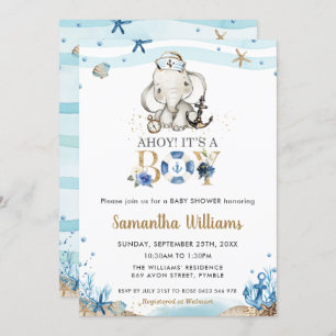 Cute Nautical Elephant Ahoy It's a Boy Baby Shower Invitation