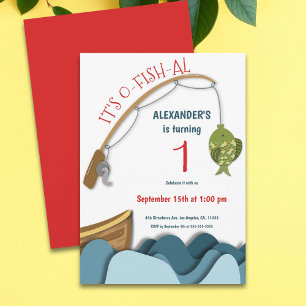 Cute Nautical Fish Boat First Birthday Invitation