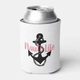 cute, nautical NAUTI LIFE script + anchor | Can Cooler