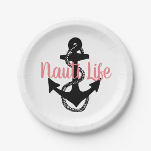 cute, nautical NAUTI LIFE script with anchor Paper Plate
