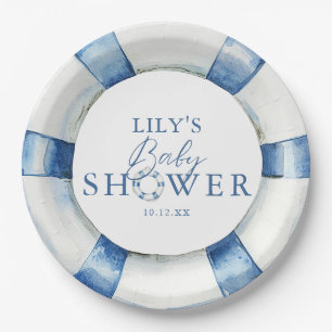 Cute Nautical Ocean Lifebuoy Baby Shower Paper Plate