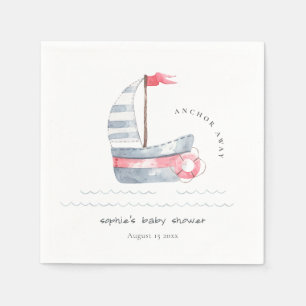 Cute Nautical Pastel Red Blue Sailboat Baby Shower Napkin
