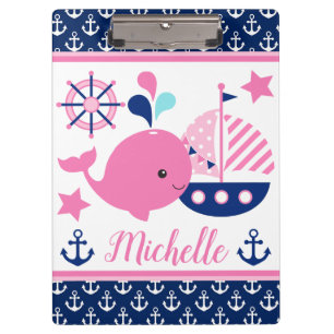 Cute Nautical Pink Whale and Anchors Pattern  Clipboard