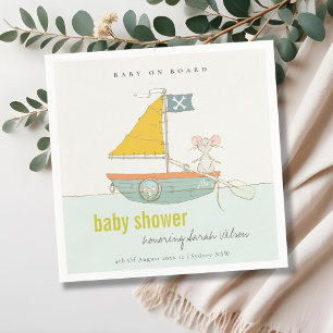 Cute Nautical Pirate Mouse Sailboat Baby Shower Napkin