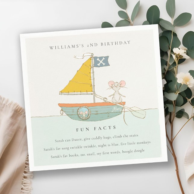 Cute Nautical Pirate Sailboat Fun Facts Birthday Napkin (Creator Uploaded)