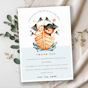 Cute Nautical Pirate Ship Lion Cub Baby Shower Thank You Card