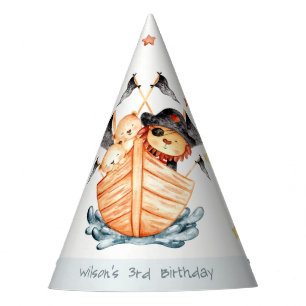Cute Nautical Pirate Ship Lion Cub Kids Birthday Party Hat
