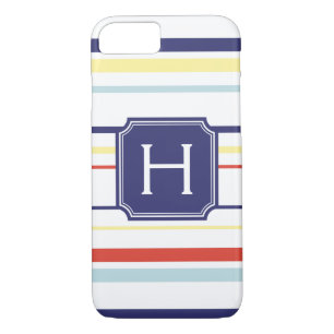 Cute nautical preppy stripes pattern monogram iPhone 8/7 case
