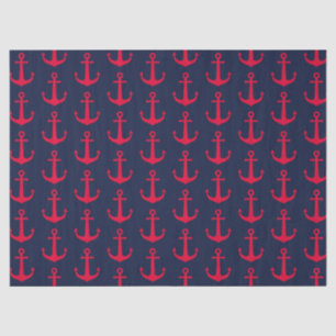 Cute Nautical Red Anchors Navy Blue  Tissue Paper