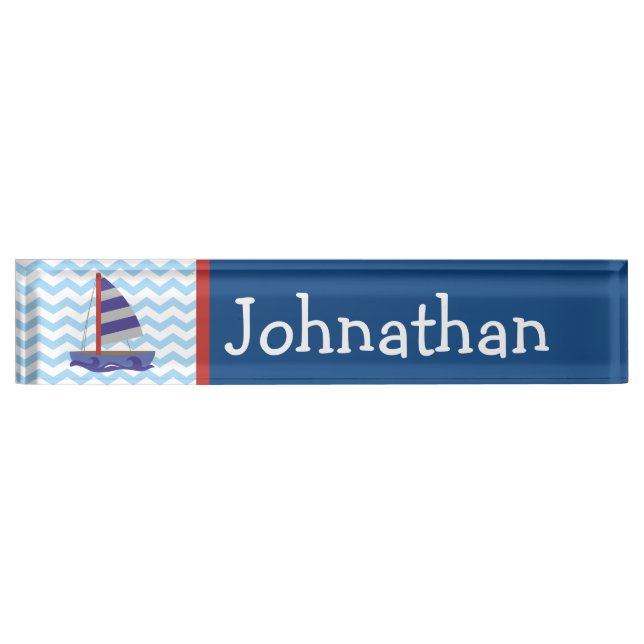 Cute Nautical Sail Boat Personalised Nameplate (Front)