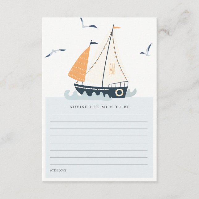 Cute Nautical Sailboat Advice For Mum Baby Shower Enclosure Card (Front)