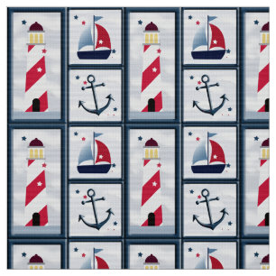 Cute Nautical Sailboat, Lighthouse, Anchor Craft Fabric