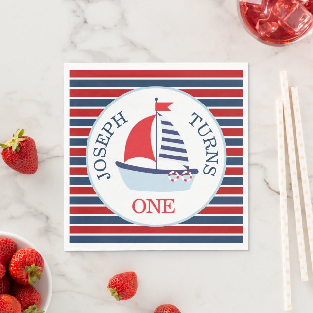 Cute Nautical Sailboat Theme Napkin (Insitu)