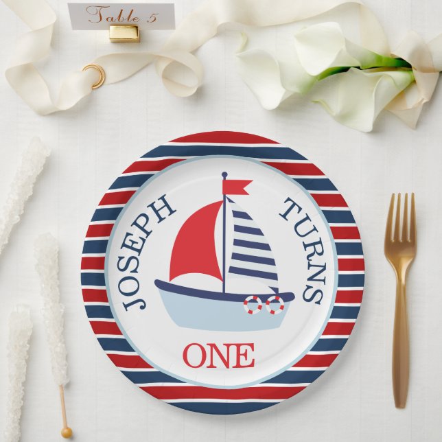 Cute Nautical Sailboat Theme Paper Plate (Wedding)