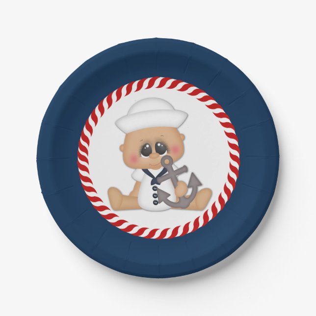 Cute Nautical Sailor Baby Boy Paper Plate (Front)