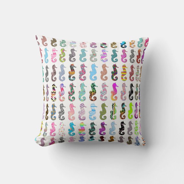 Cute nautical sea horse colourful girly patterns t cushion (Front)