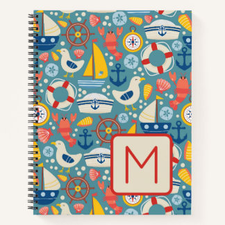Cute Nautical Sea Life Monogram Notebook