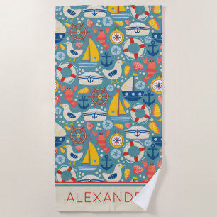 Cute Nautical Sea Life Personalised Beach Towel