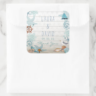 Cute nautical summer beach sea wedding square sticker