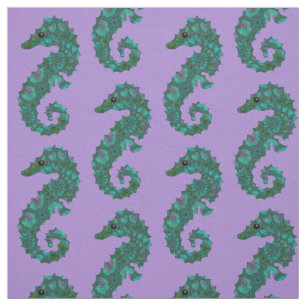 Cute Nautical Teal and Purple Seahorse Pattern Fabric