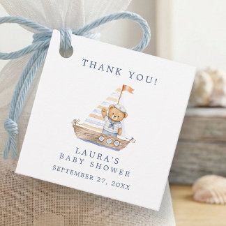 Cute Nautical Teddy Bear Baby Shower Thank You Favour Tags