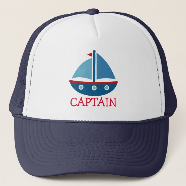 Cute nautical toy boat trucker hat for kids (Front)