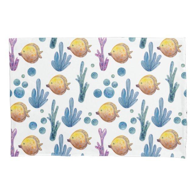 Cute Nautical Tropical Fish Sea Ocean Pattern Pillowcase (Front)