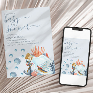 Cute Nautical Watercolor Baby Shower Invitation