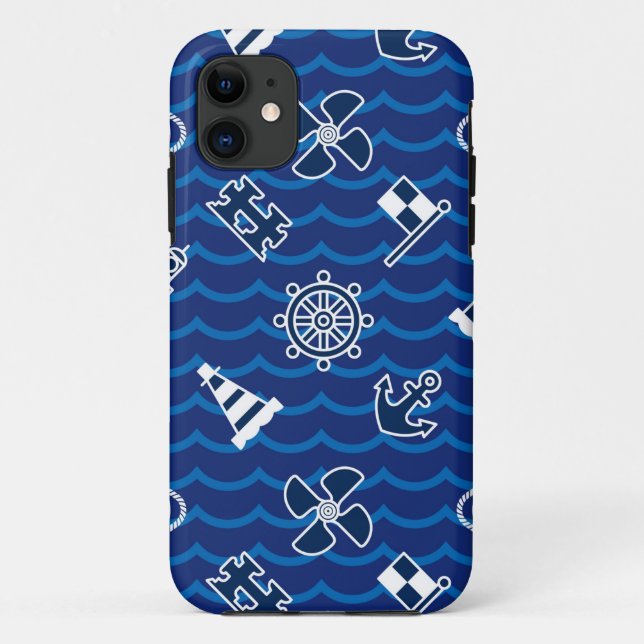 Cute Nautical Waves Pattern Case-Mate iPhone Case (Back)