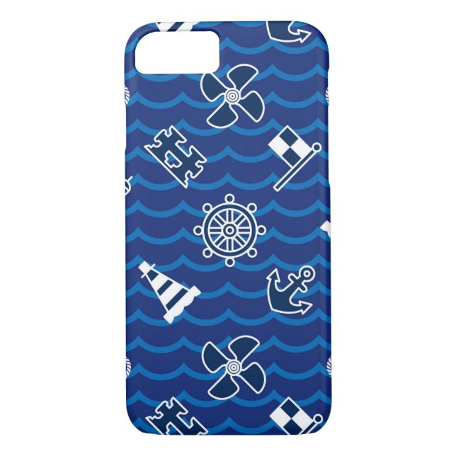 Cute Nautical Waves Pattern Case-Mate iPhone Case (Back)