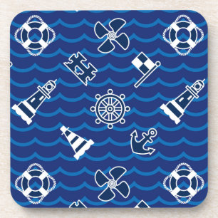 Cute Nautical Waves Pattern Coaster