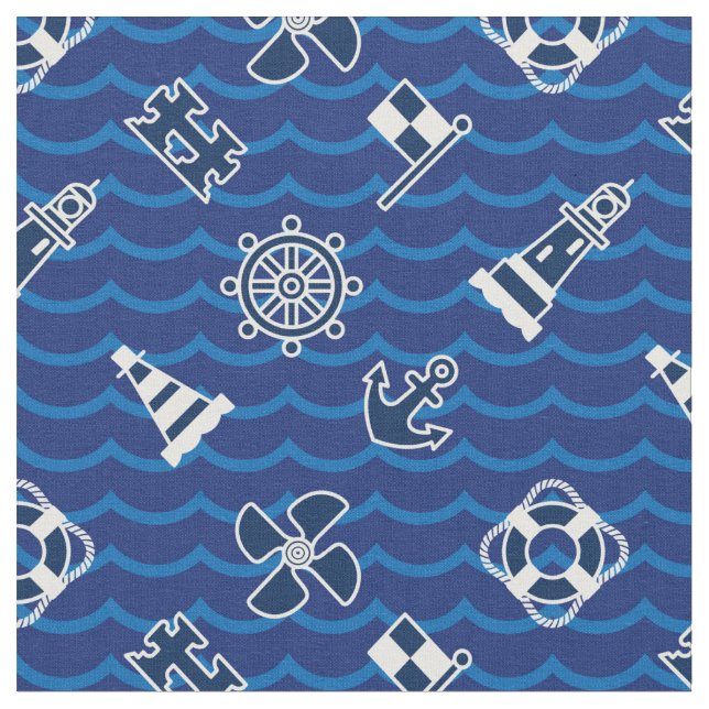 Cute Nautical Waves Pattern Fabric (Close Up)