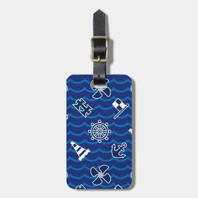 Cute Nautical Waves Pattern Luggage Tag (Front Vertical)