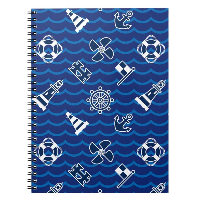 Cute Nautical Waves Pattern Notebook (Front)