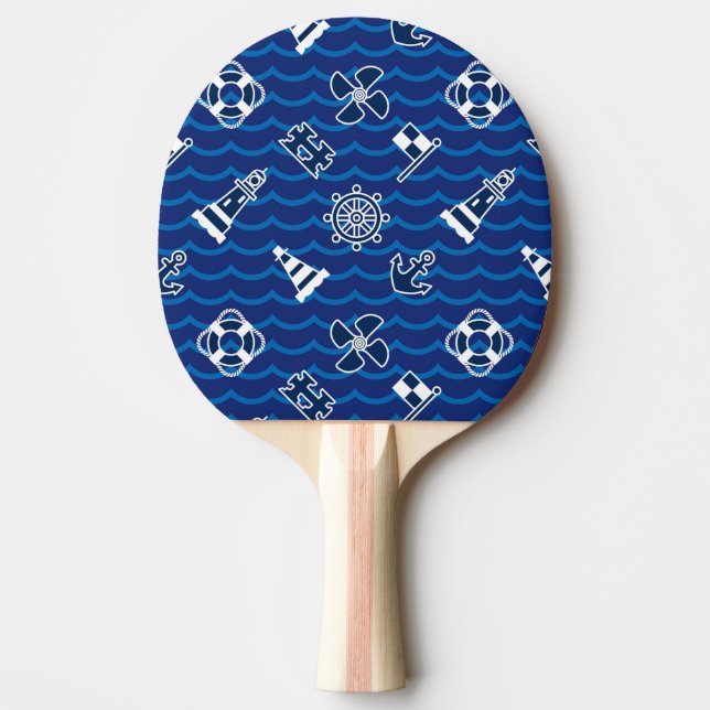 Cute Nautical Waves Pattern Ping Pong Paddle (Front)