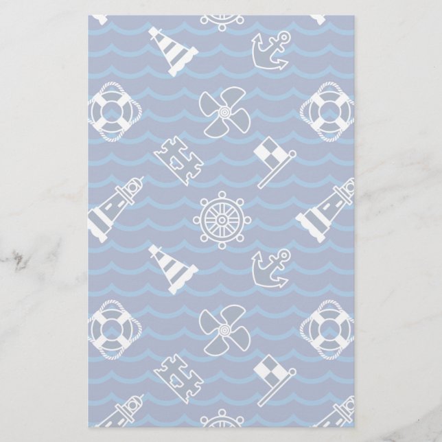 Cute Nautical Waves Pattern Stationery (Front)