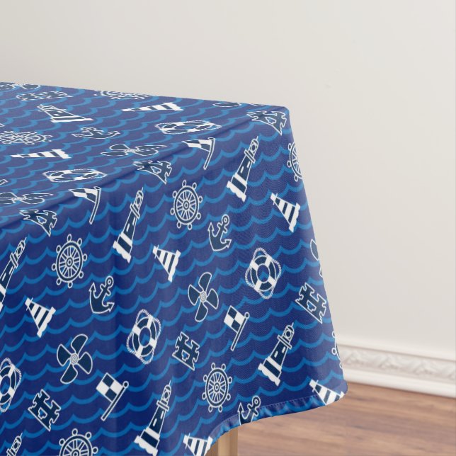 Cute Nautical Waves Pattern Tablecloth (In Situ)