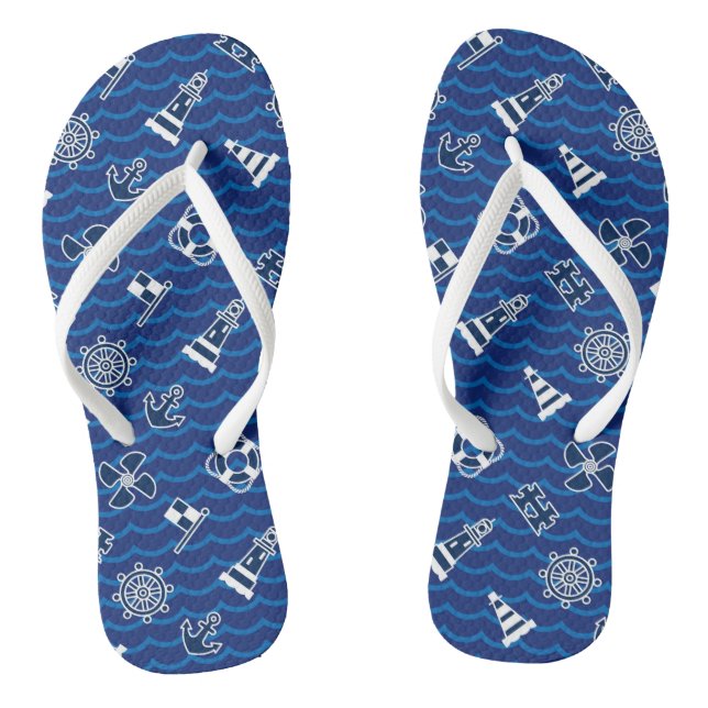 Cute Nautical Waves Pattern Thongs (Footbed)
