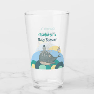Cute Nautical Whale Octopus Green Baby Shower Glass