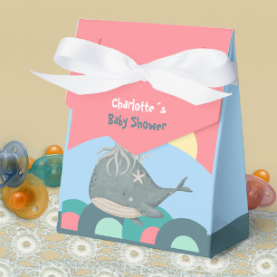 Cute Nautical Whale Squid Pink Baby Shower Favour Box