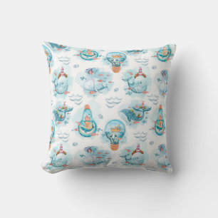 Cute Nautical Whales Watercolor Pattern Cushion