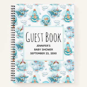 Cute Nautical Whales Watercolor Pattern Guest Book