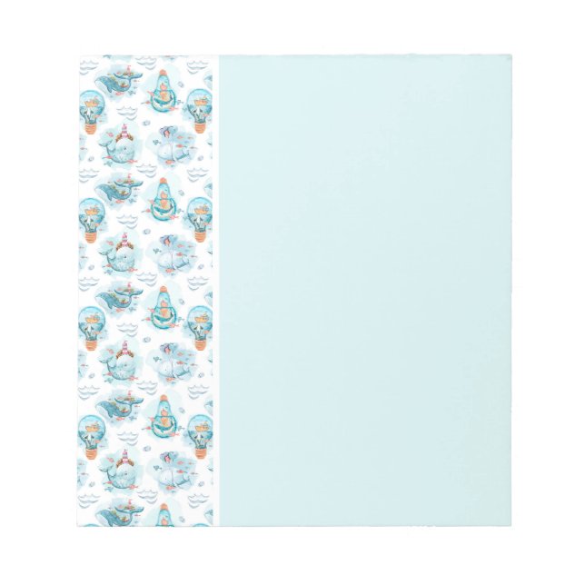 Cute Nautical Whales Watercolor Pattern Notepad (Front)