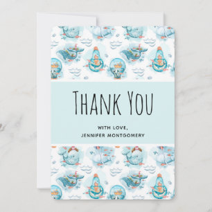Cute Nautical Whales Watercolor Pattern Thank You Card