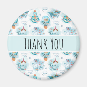 Cute Nautical Whales Watercolor Pattern Thank You Magnet