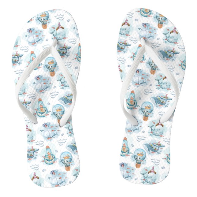  Cute Nautical Whales Watercolor Pattern Thongs (Footbed)