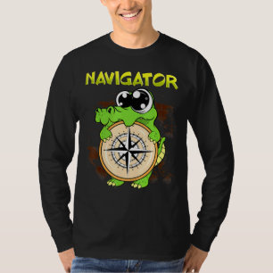Cute Navigator Pun Alligator Holding Compass T-Shirt