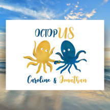 Cute Navy And Gold Octopus Coastal Ocean Wedding
