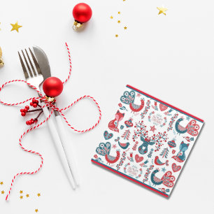 Cute Navy and Red Christmas Scandinavian Folk Art Glass Coaster